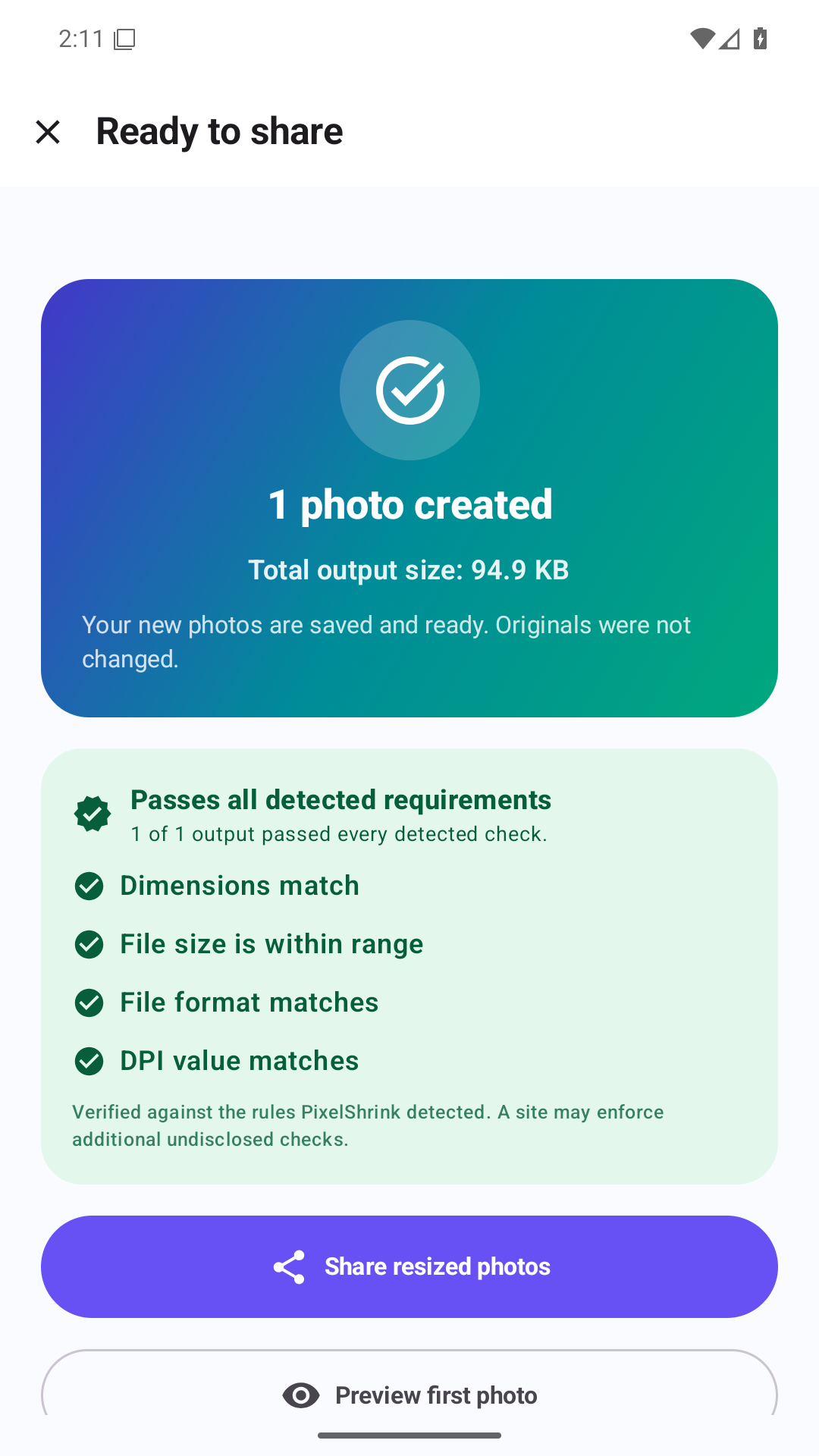 Verified result